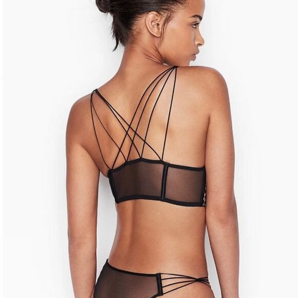 Victoria Secret Black Strappy Starburst Tanga Bralette Women's Size L - Picture 8 of 8